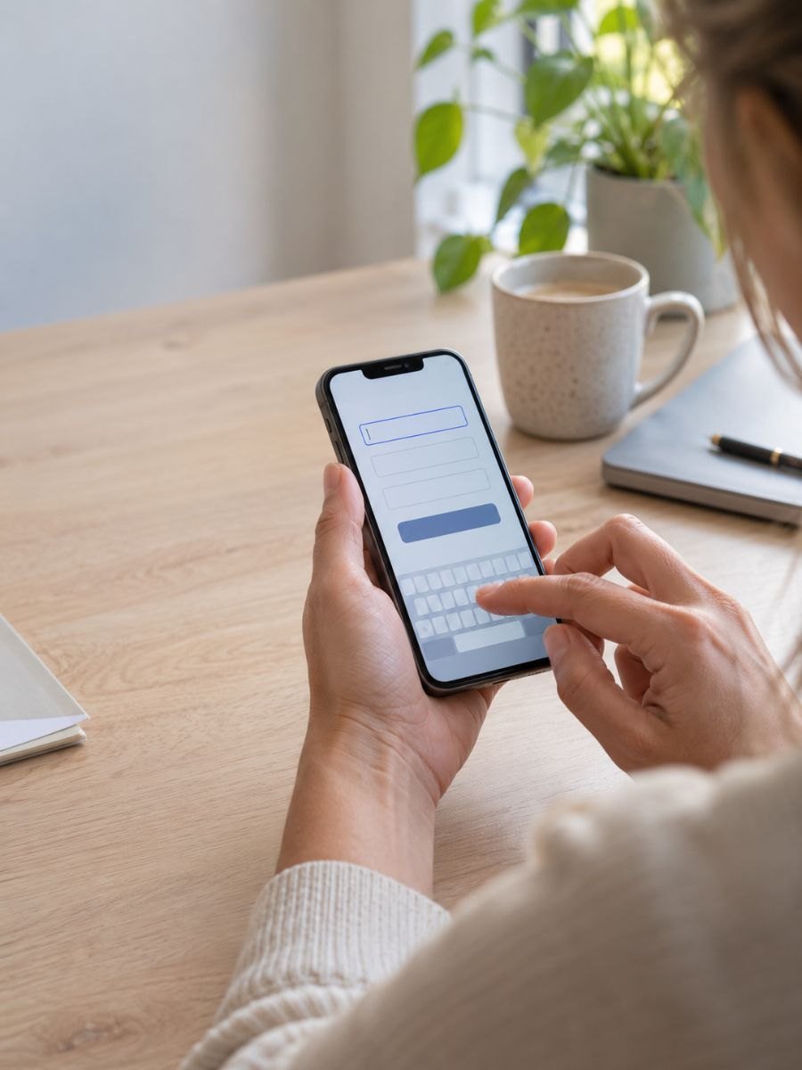 Iemand vult op een telefoon een kort formulier in