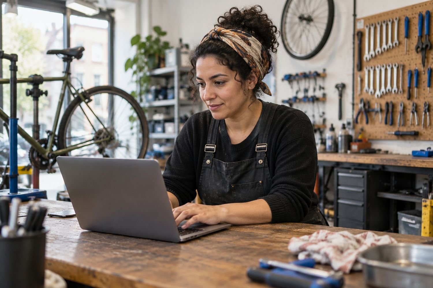 Ondernemer typt een vraag in op een laptop
